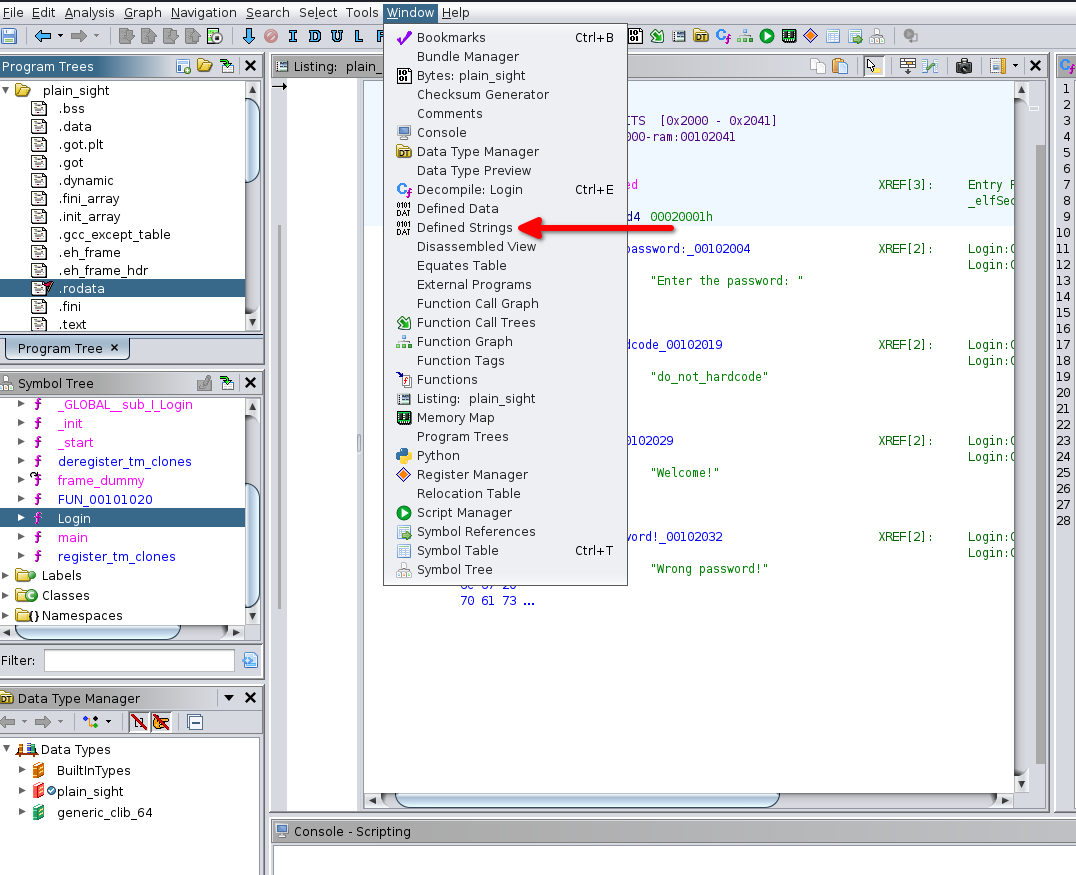 Open the Defined Strings Menu